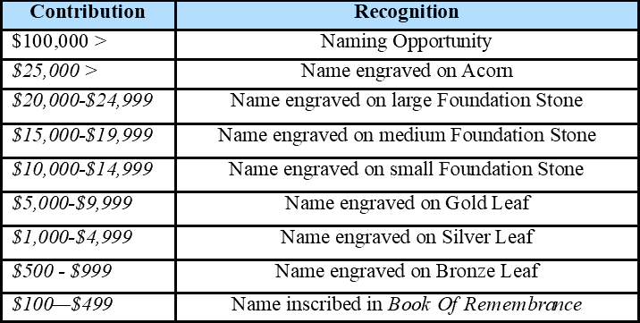 Levels of Giving Donation Recognition